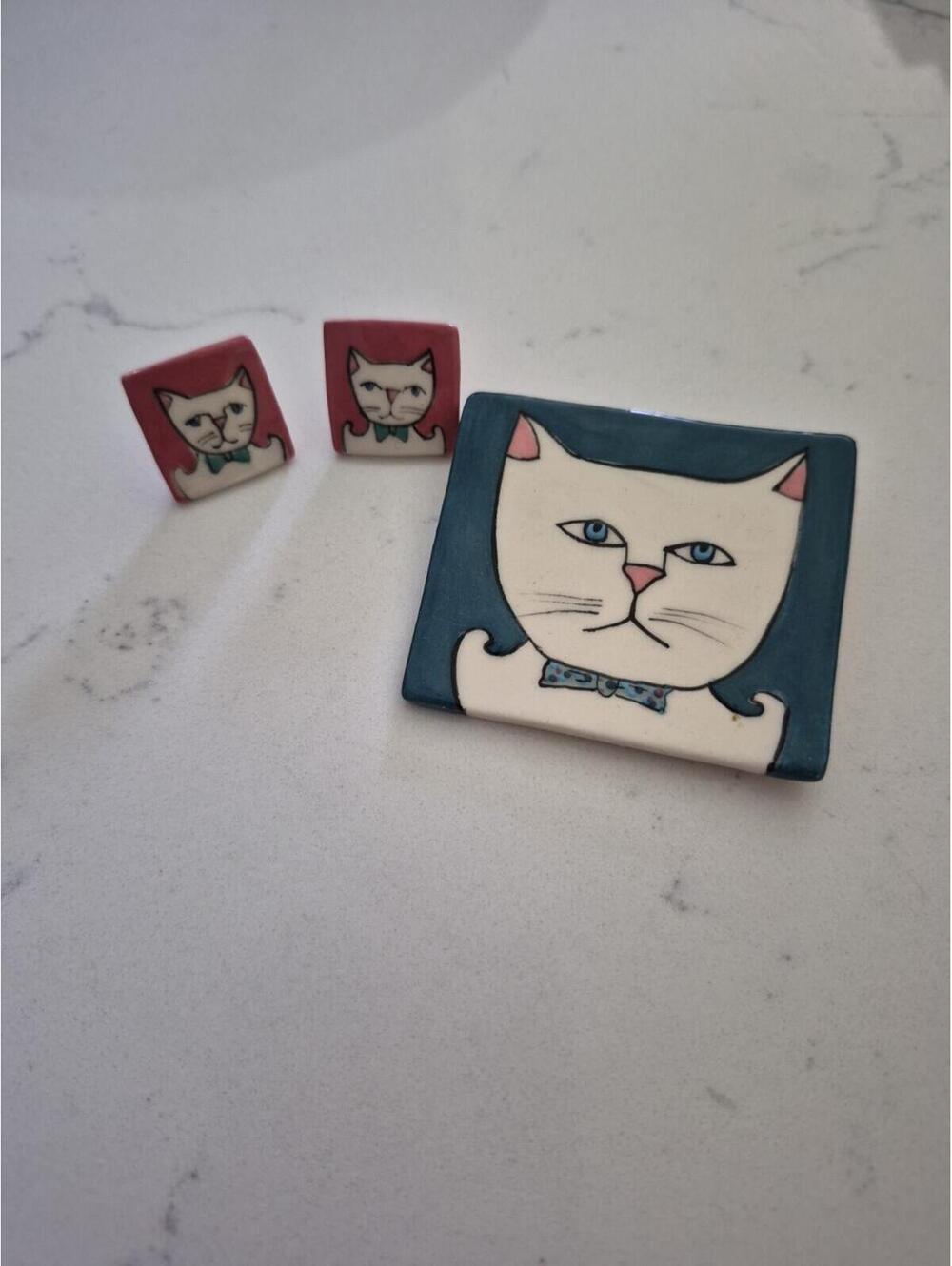 Vintage Marcia Hovland Ceramic Earrings And Broach 1980’s Pewabic Artist